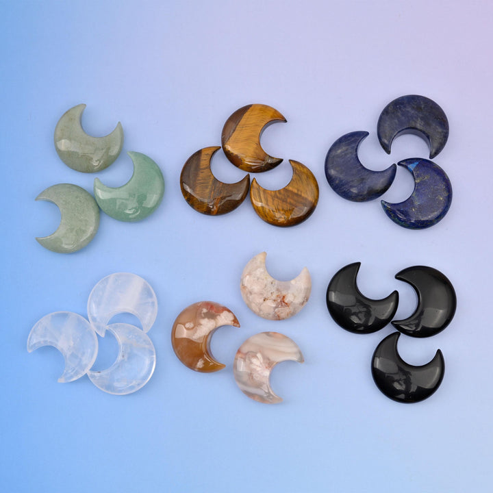 30mm Gemstone Crescent Moon, Polished Healing Crystal Half Moon, Pocket Stone, DIY Gemstone Moon No Hole