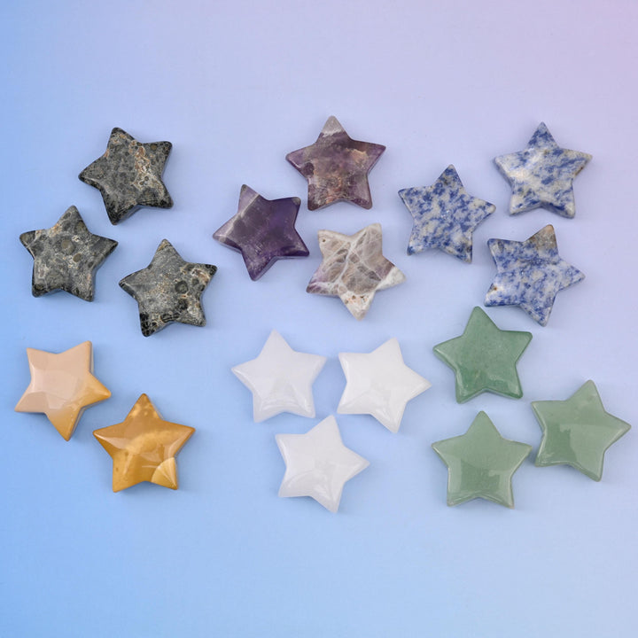 30mm 5 Point Gemstone Star, Polished Healing Crystal Star, Pocket Stone, DIY Gemstone Star No Hole