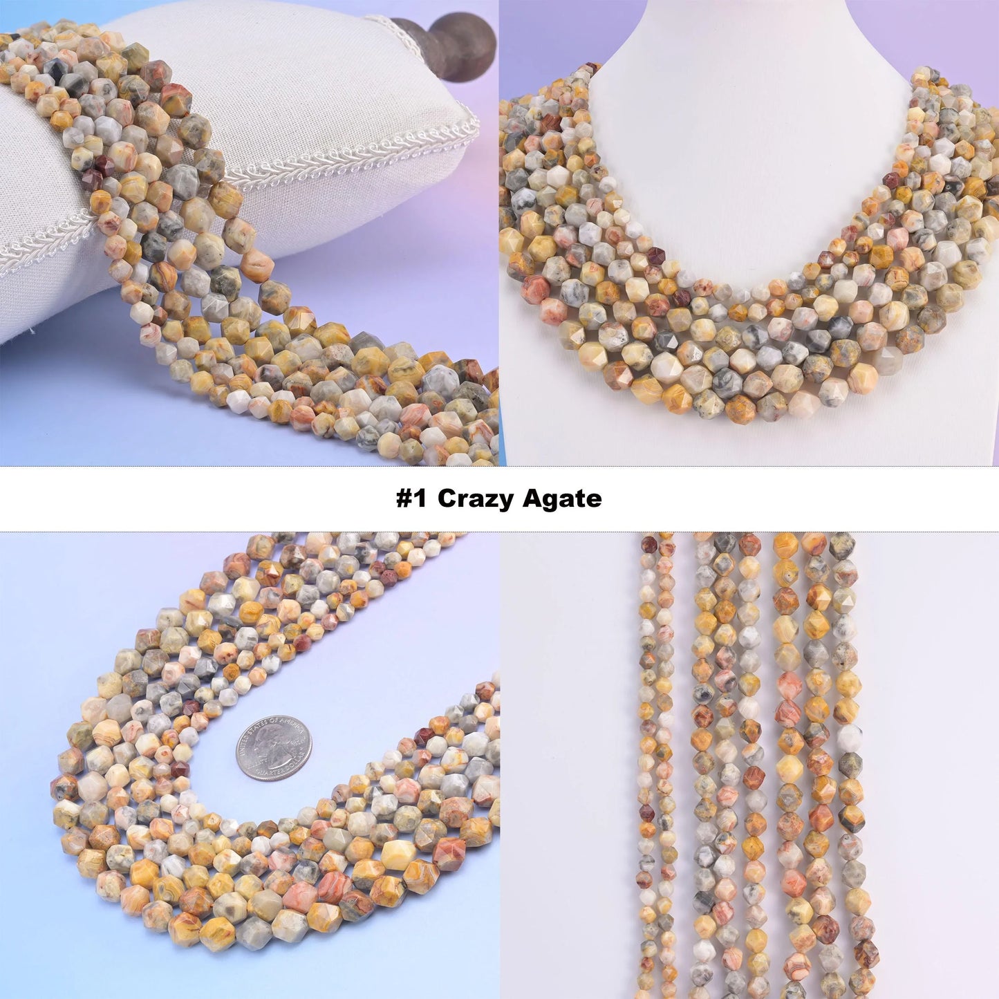 Natural Gemstone Diamond Star Cut Beads, Size 6mm, 8mm, 10mm - S1 - Mycrazycrystal