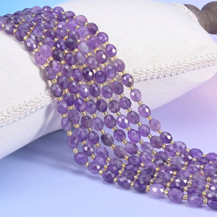 Amethyst Faceted Rice Barrel Beads Size 6x8mm Jewelry Making 15.5 Inch Strand