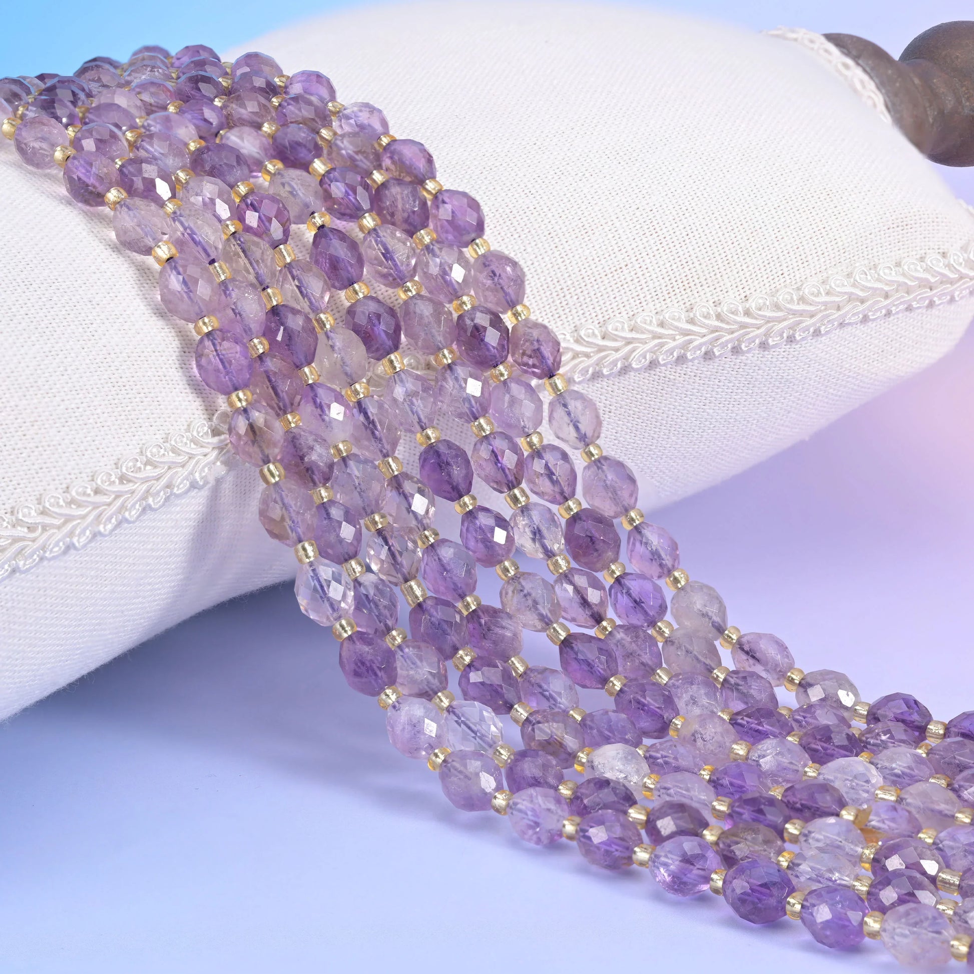 Amethyst Rutilated Quartz Faceted Rice Barrel Beads Size 6x8mm Jewelry Making 15.5 Inch Strand