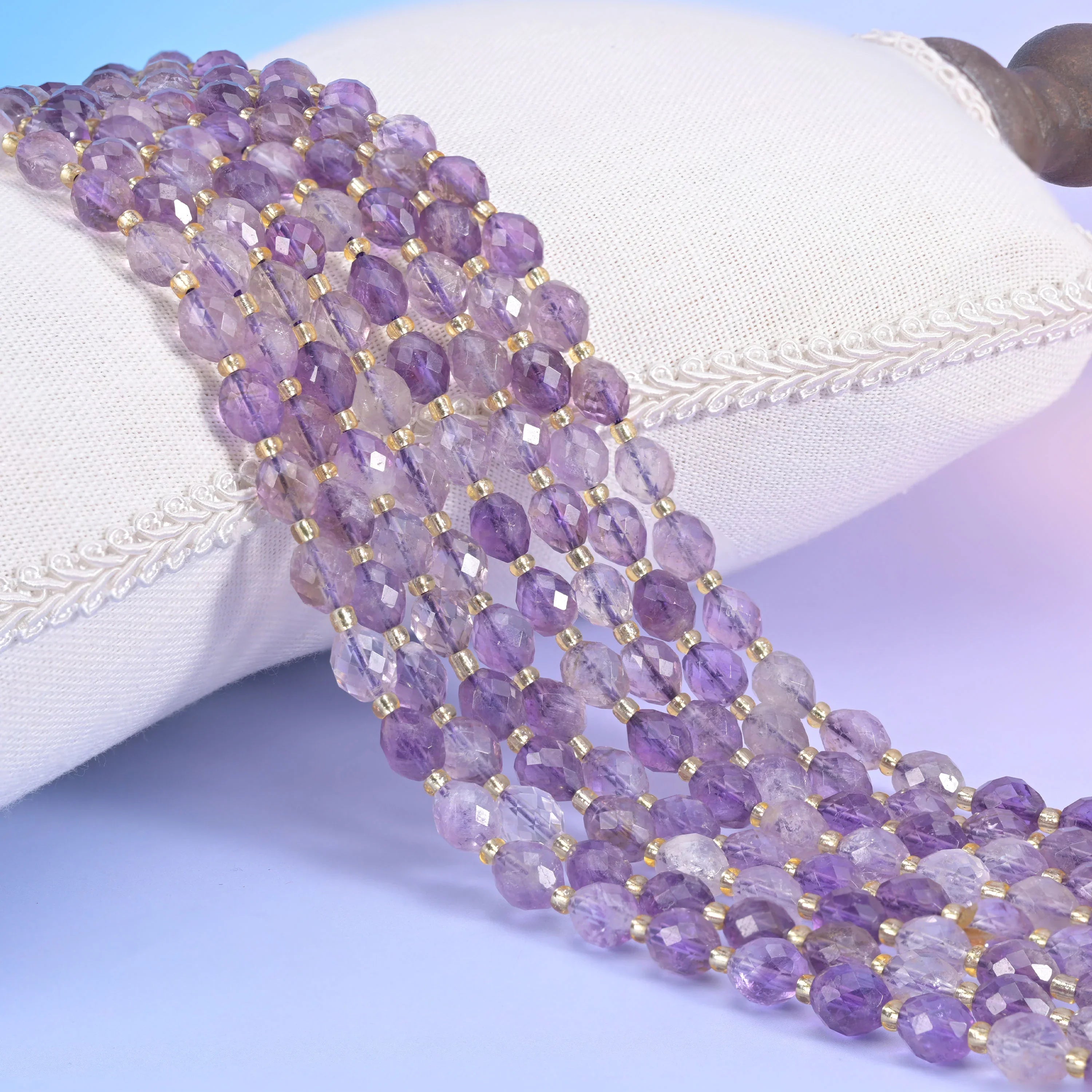 Amethyst Rutilated Quartz Faceted Rice Barrel Beads Size 6x8mm Jewelry Making 15.5 Inch Strand