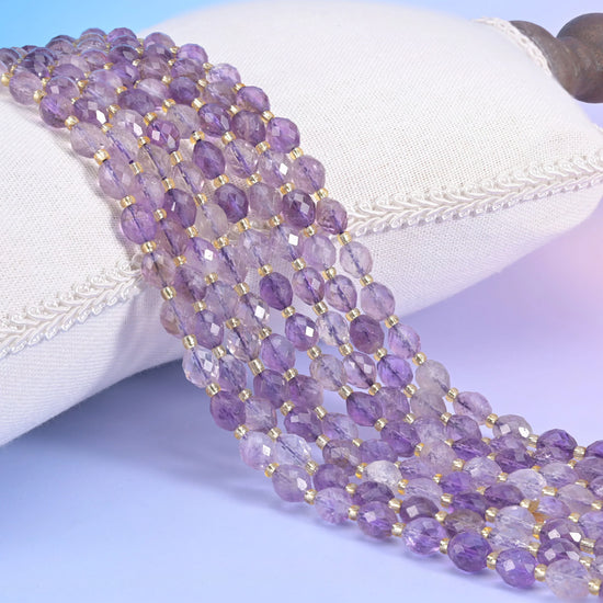 Amethyst Rutilated Quartz Faceted Rice Barrel Beads Size 6x8mm Jewelry Making 15.5 Inch Strand