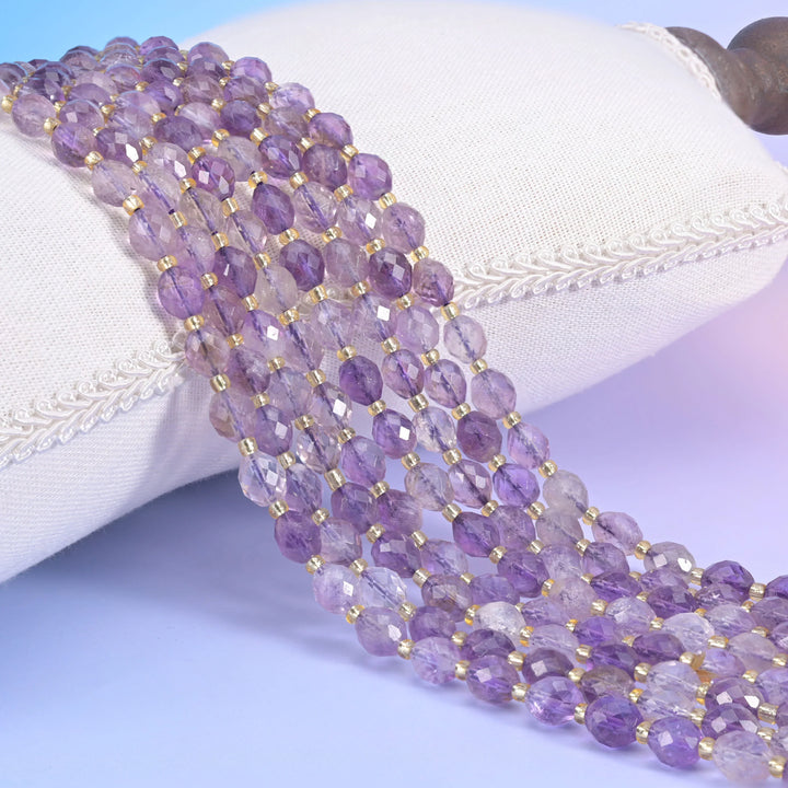Amethyst Rutilated Quartz Faceted Rice Barrel Beads Size 6x8mm Jewelry Making 15.5 Inch Strand