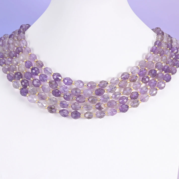 Amethyst Rutilated Quartz Faceted Rice Barrel Beads Size 6x8mm Jewelry Making 15.5 Inch Strand