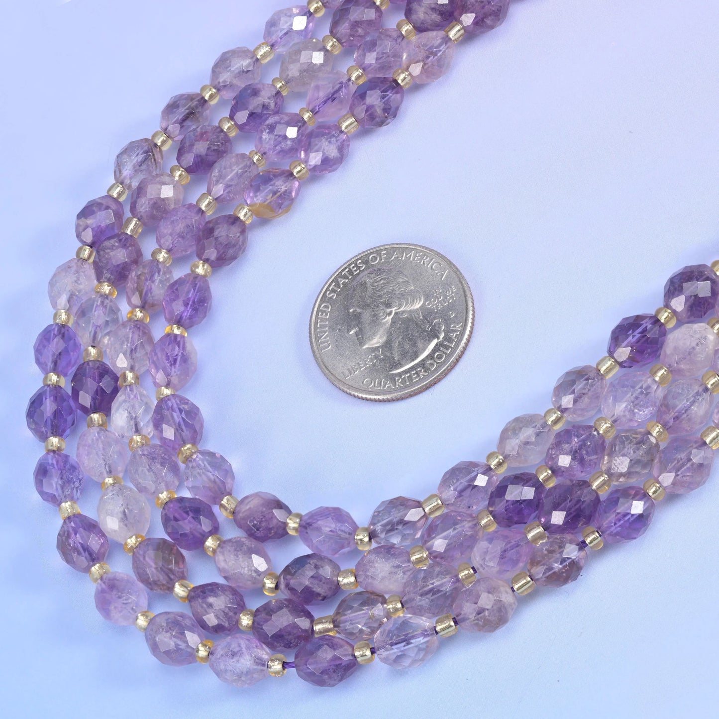 Amethyst Rutilated Quartz Faceted Rice Barrel Beads Size 6x8mm Jewelry Making 15.5 Inch Strand