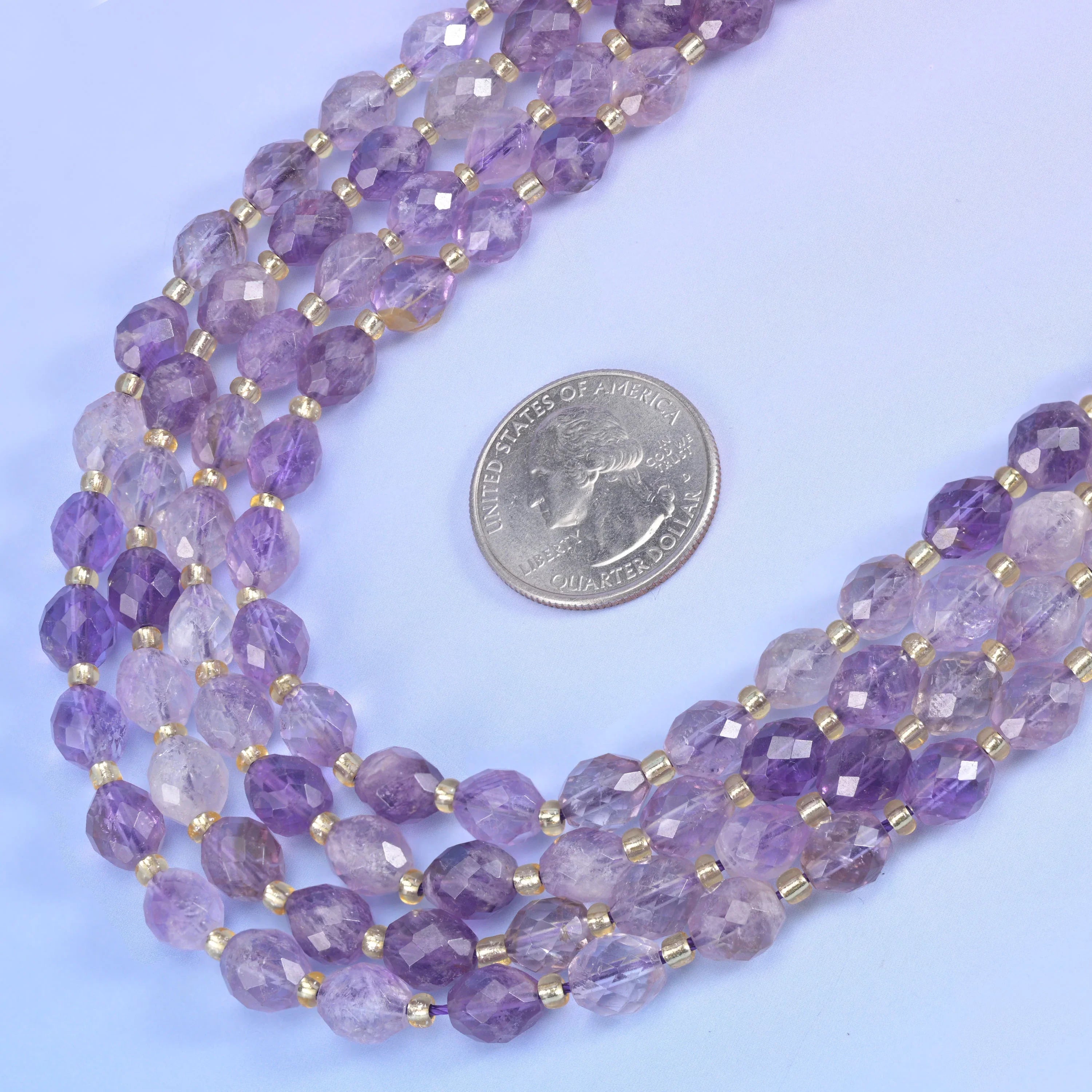 Amethyst Rutilated Quartz Faceted Rice Barrel Beads Size 6x8mm Jewelry Making 15.5 Inch Strand