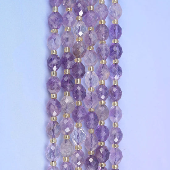 Amethyst Rutilated Quartz Faceted Rice Barrel Beads Size 6x8mm Jewelry Making 15.5 Inch Strand