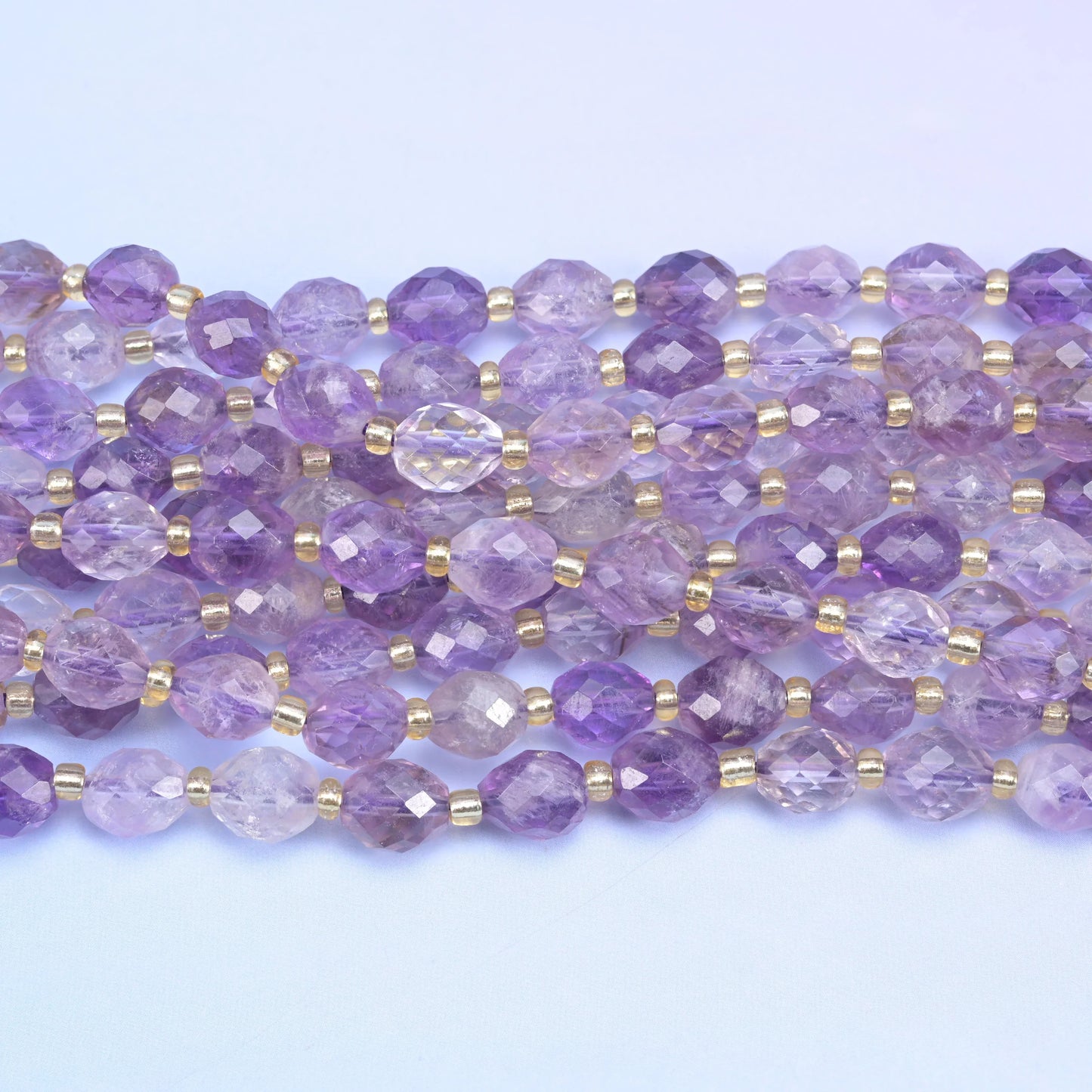 Amethyst Rutilated Quartz Faceted Rice Barrel Beads Size 6x8mm Jewelry Making 15.5 Inch Strand