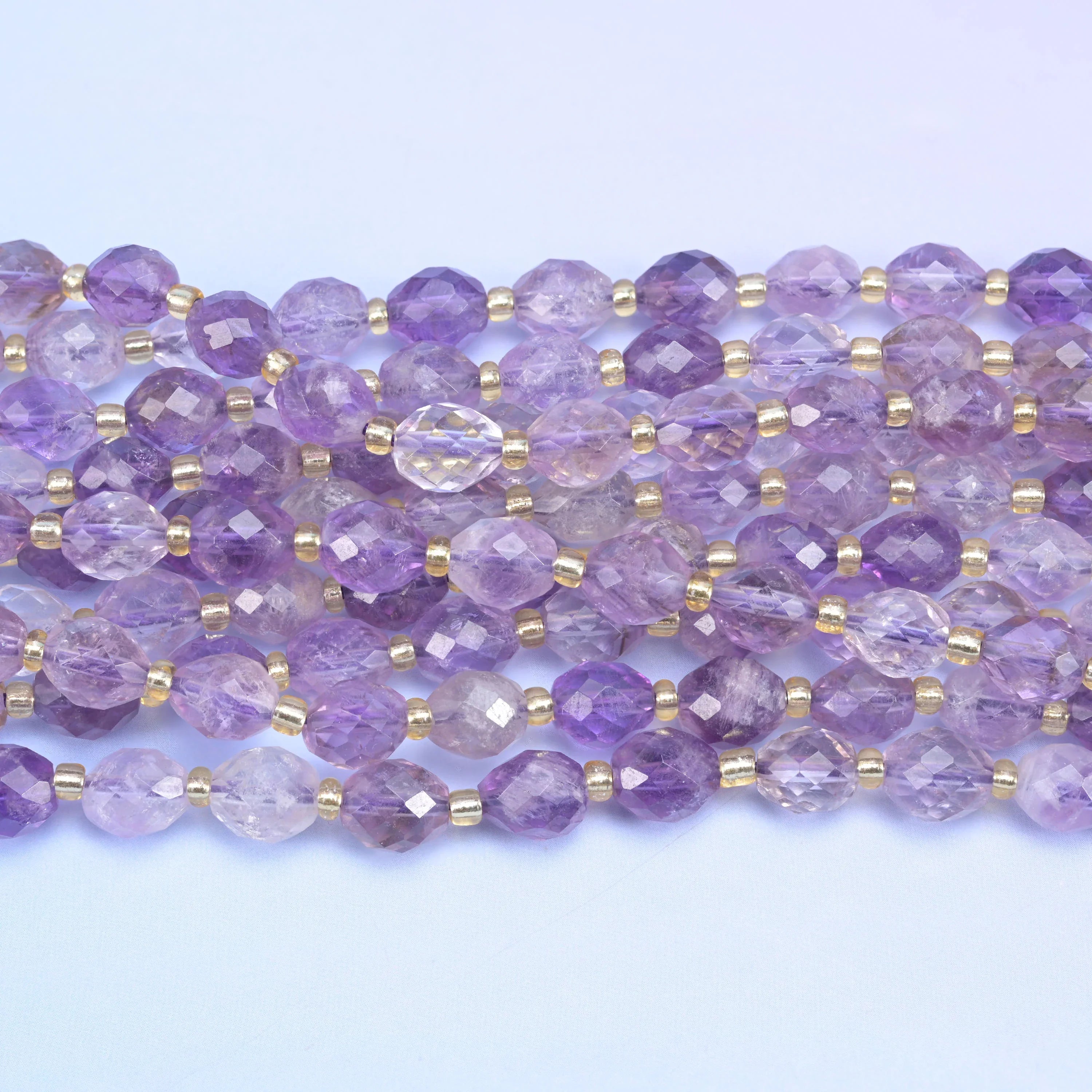 Amethyst Rutilated Quartz Faceted Rice Barrel Beads Size 6x8mm Jewelry Making 15.5 Inch Strand