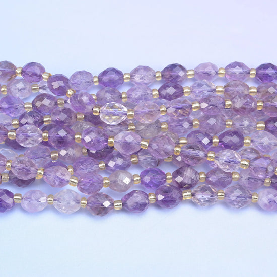 Amethyst Rutilated Quartz Faceted Rice Barrel Beads Size 6x8mm Jewelry Making 15.5 Inch Strand