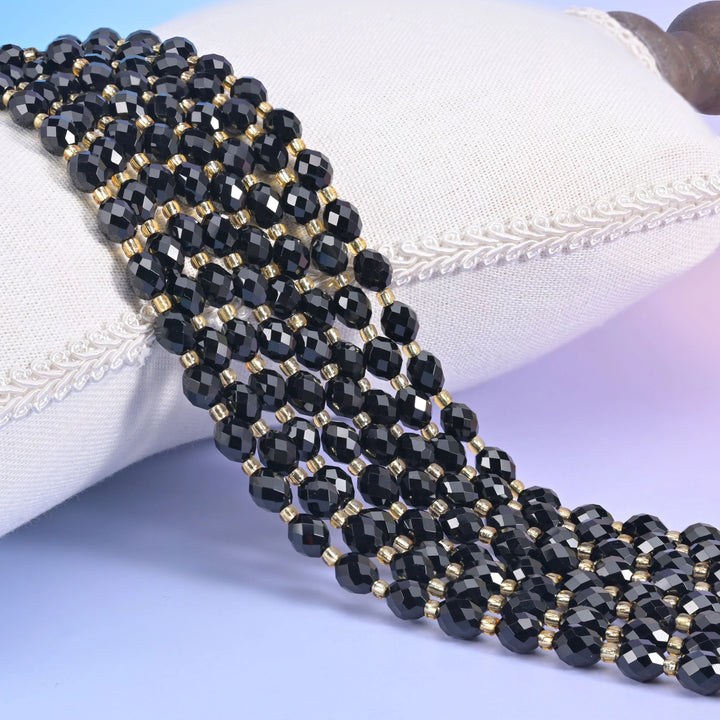 Black Agate Faceted Rice Barrel Beads Size 6x8mm Jewelry Making 15.5 Inch Strand