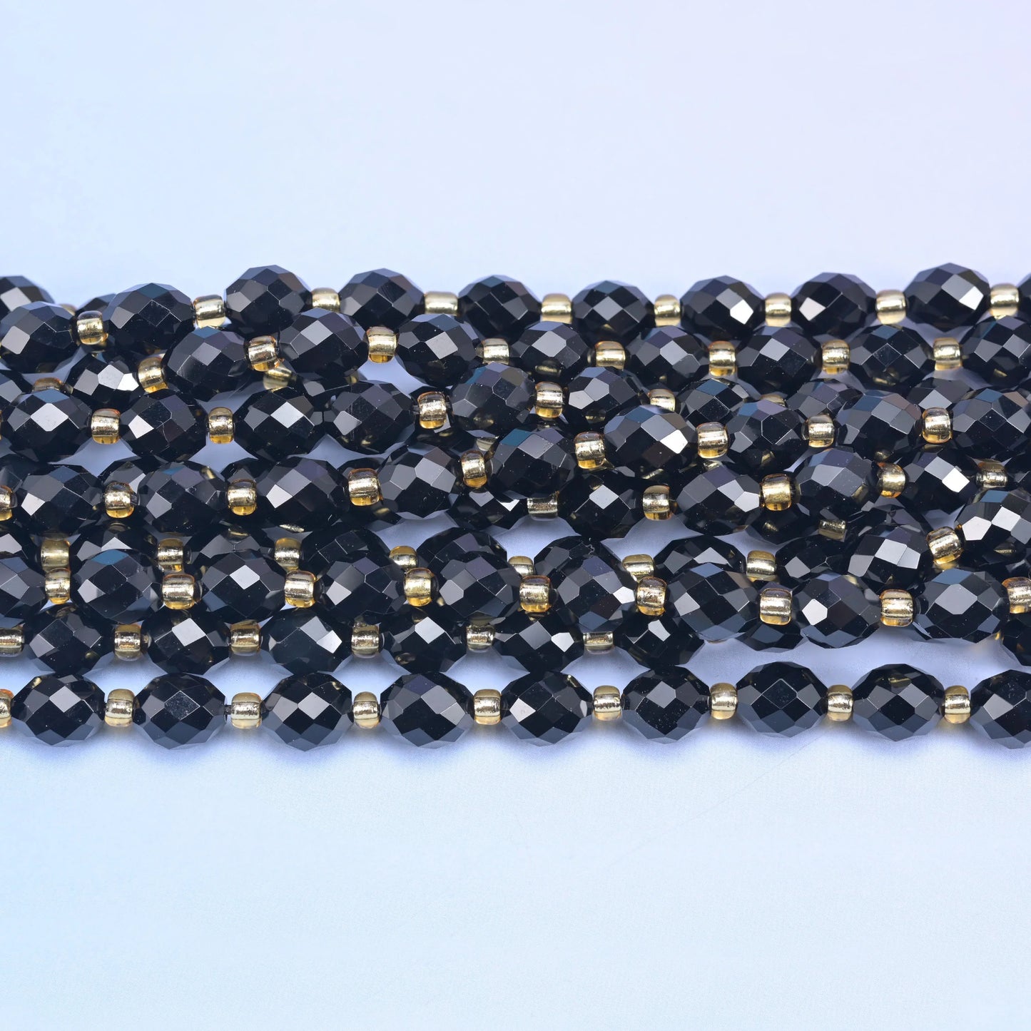 Black Onyx Faceted Rice Barrel Beads