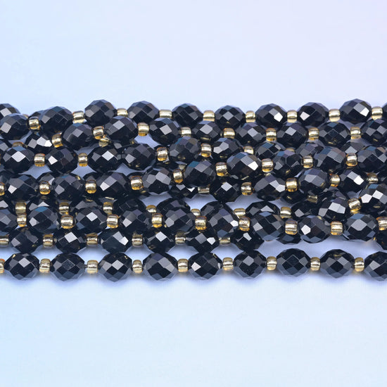 Black Onyx Faceted Rice Barrel Beads