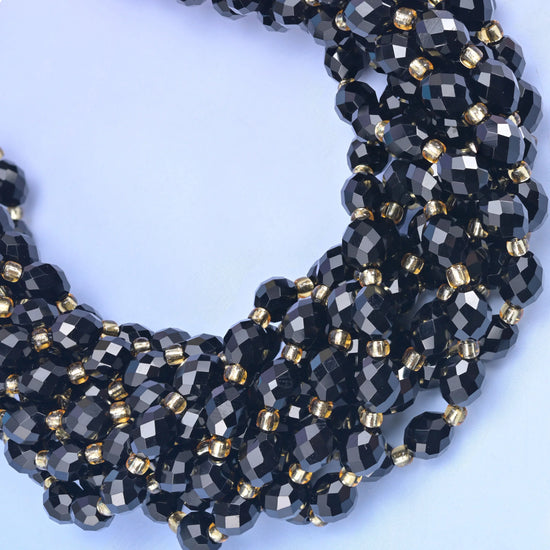 Black Onyx Faceted Rice Barrel Beads