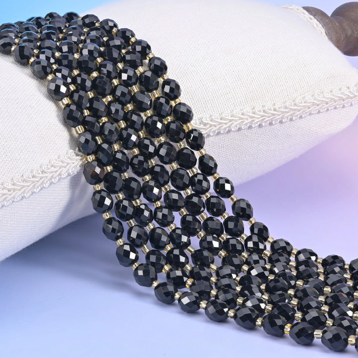 Black Obsidian Faceted Rice Barrel Beads Size 6x8mm Jewelry Making 15.5 Inch Strand