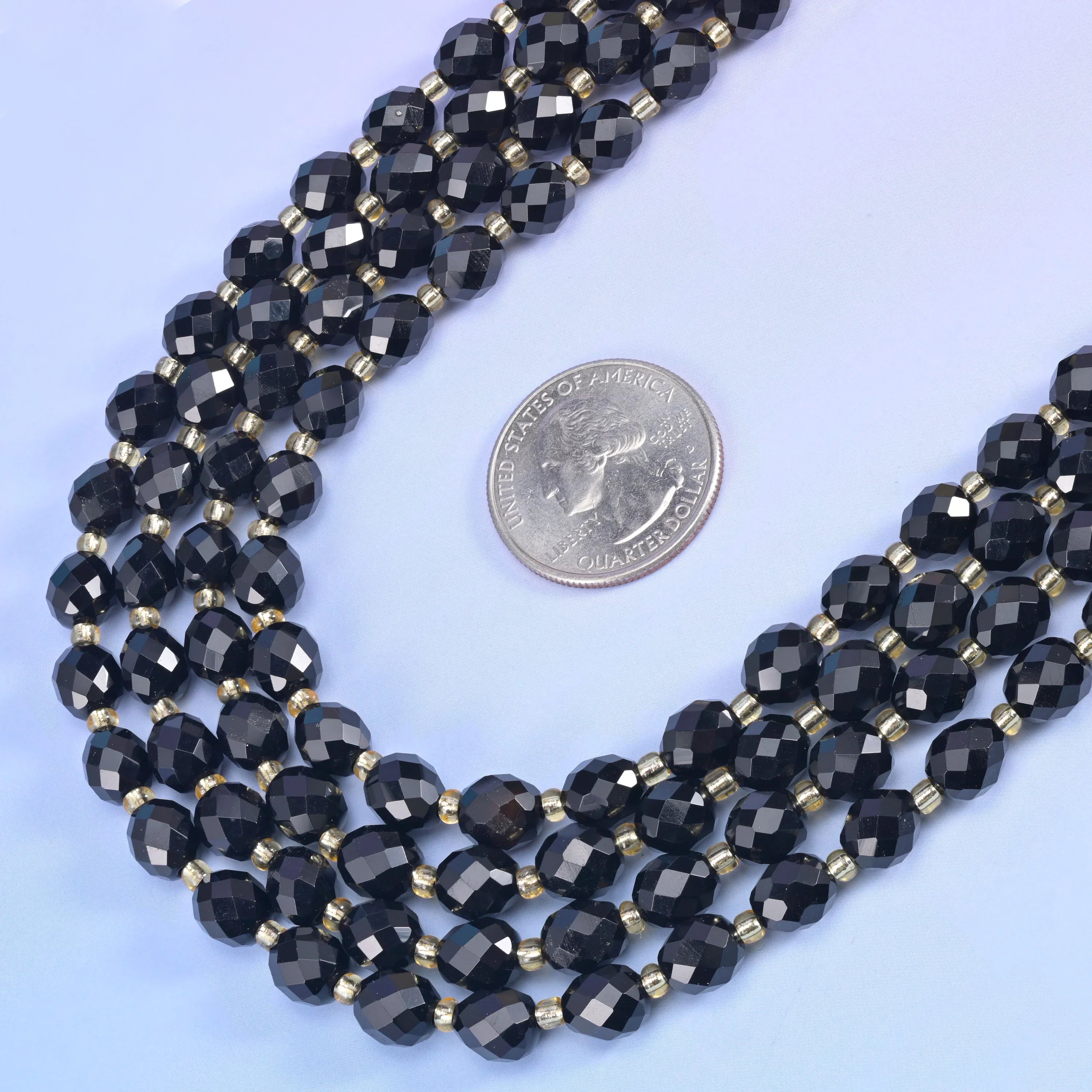 Black Obsidian Faceted Rice Barrel Beads