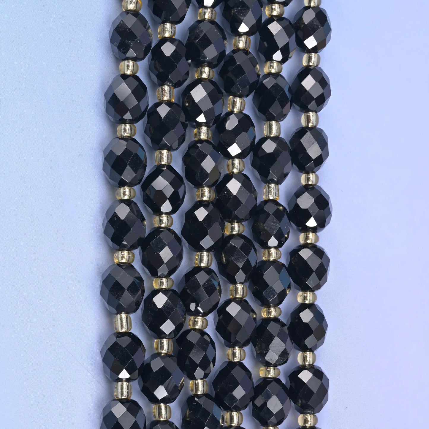 Black Obsidian Faceted Rice Barrel Beads