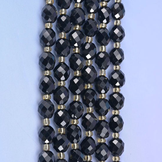 Black Obsidian Faceted Rice Barrel Beads