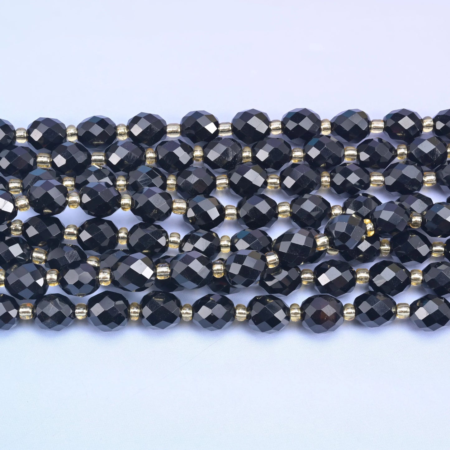 Black Obsidian Faceted Rice Barrel Beads