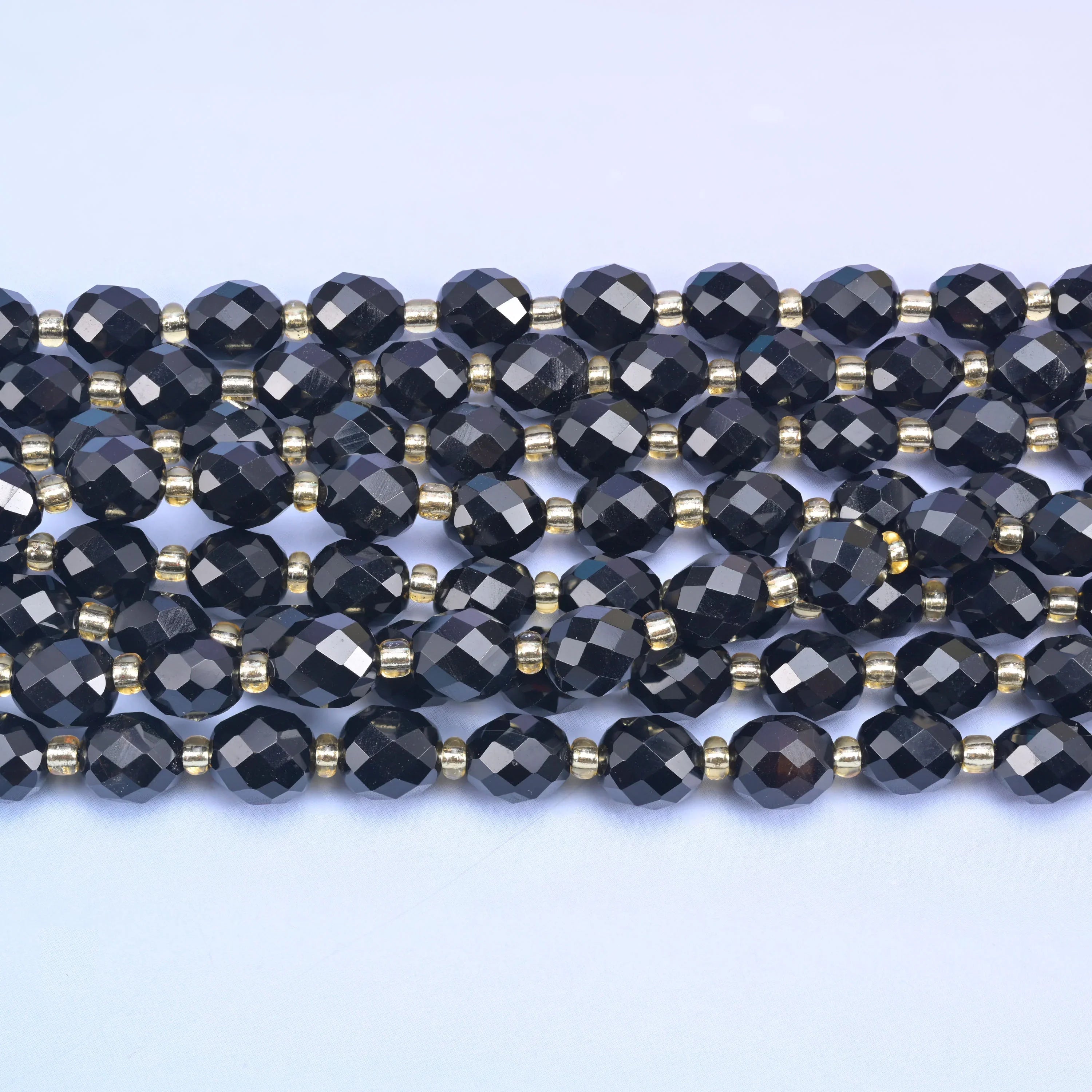 Black Obsidian Faceted Rice Barrel Beads