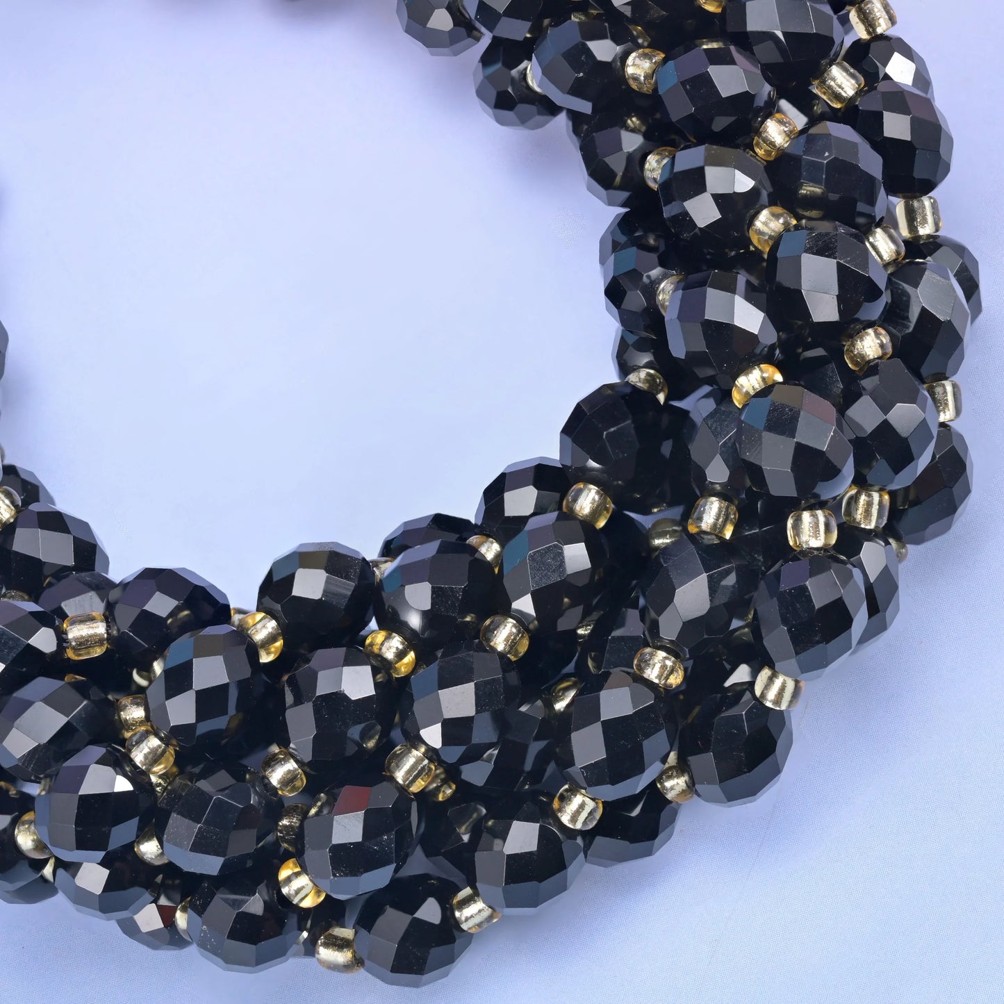 Black Obsidian Faceted Rice Barrel Beads