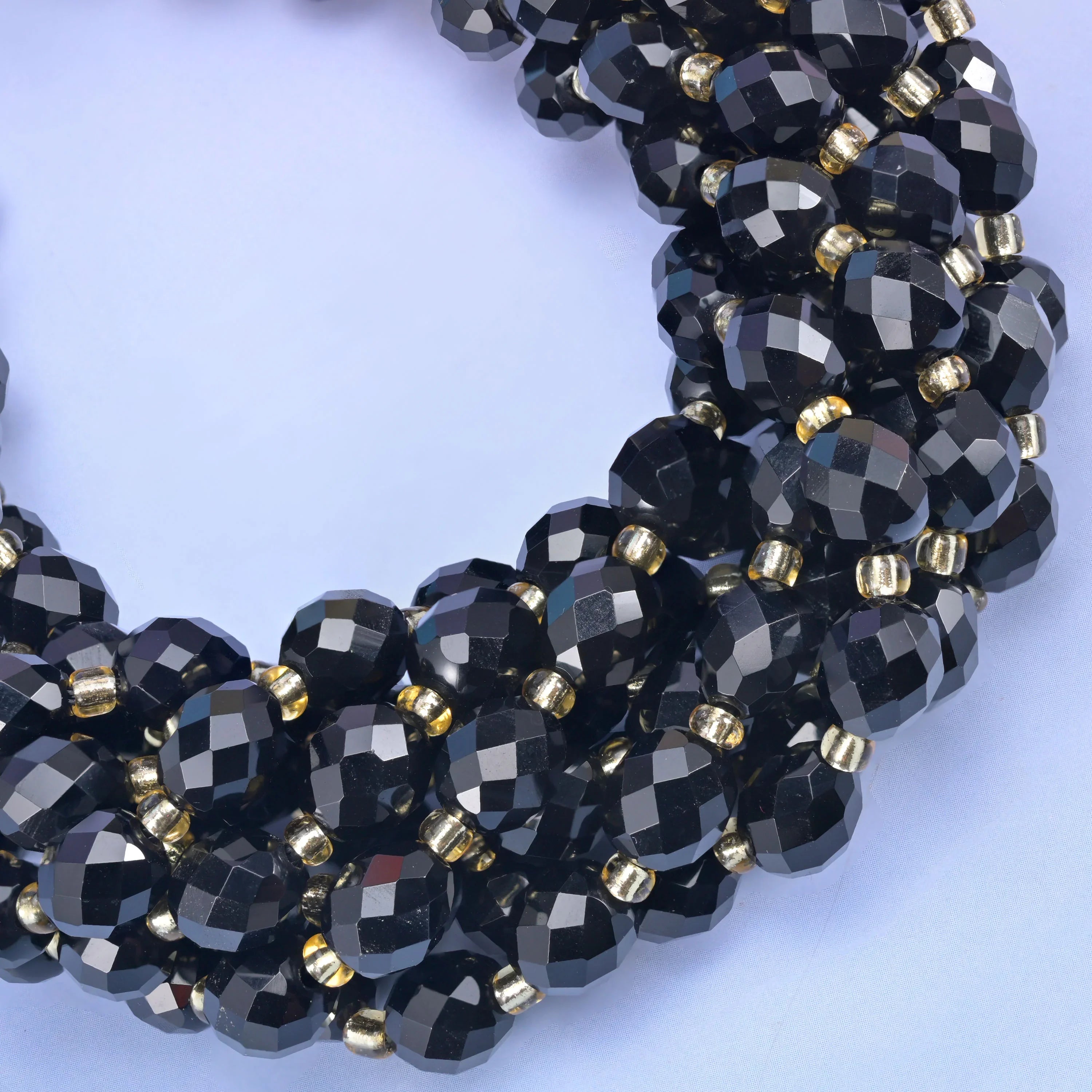 Black Obsidian Faceted Rice Barrel Beads