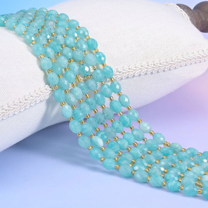 Blue Amazonite Faceted Rice Barrel Beads Size 6x8mm Jewelry Making 15.5 Inch Strand