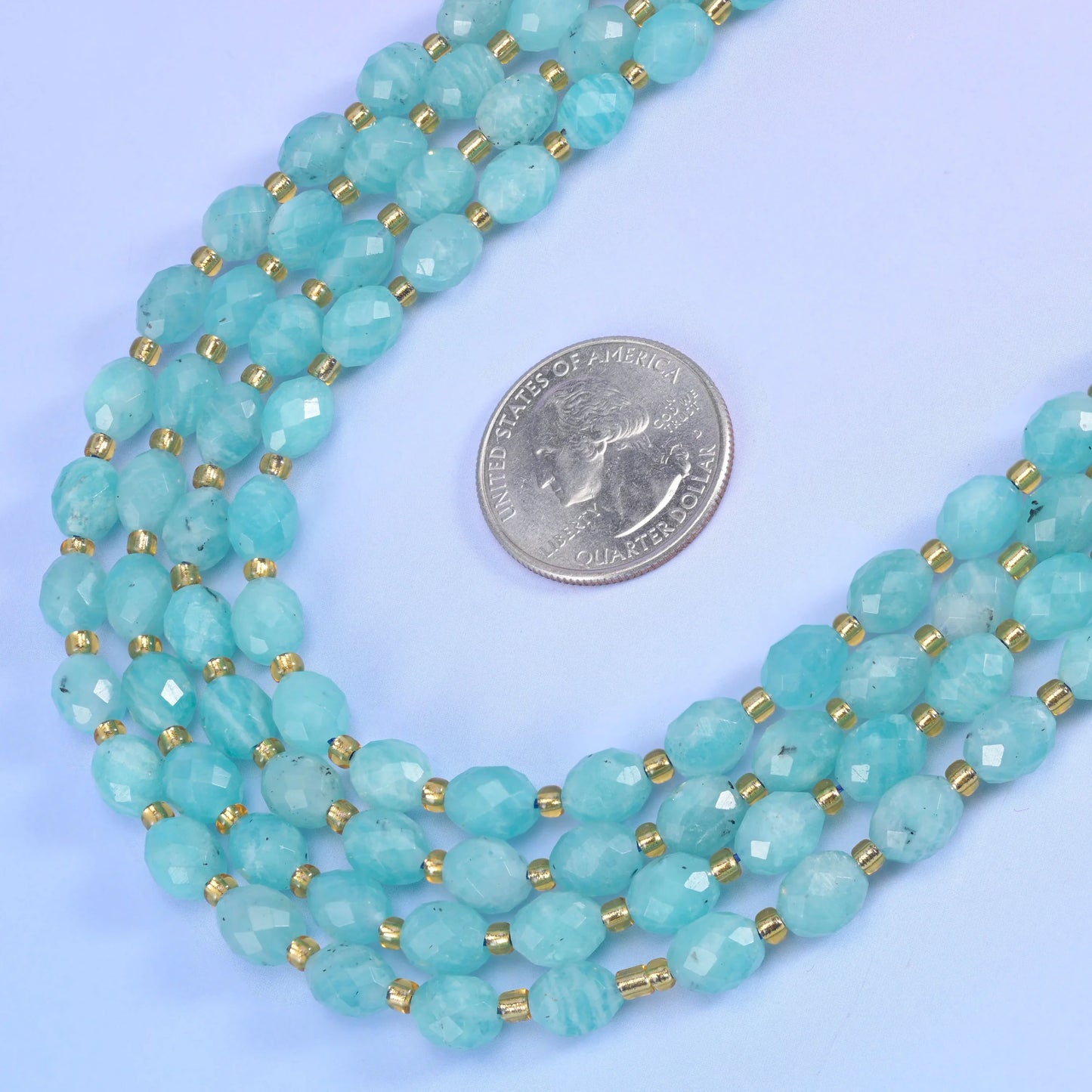 Blue Amazonite Faceted Rice Barrel Beads Size 6x8mm Jewelry Making 15.5 Inch Strand