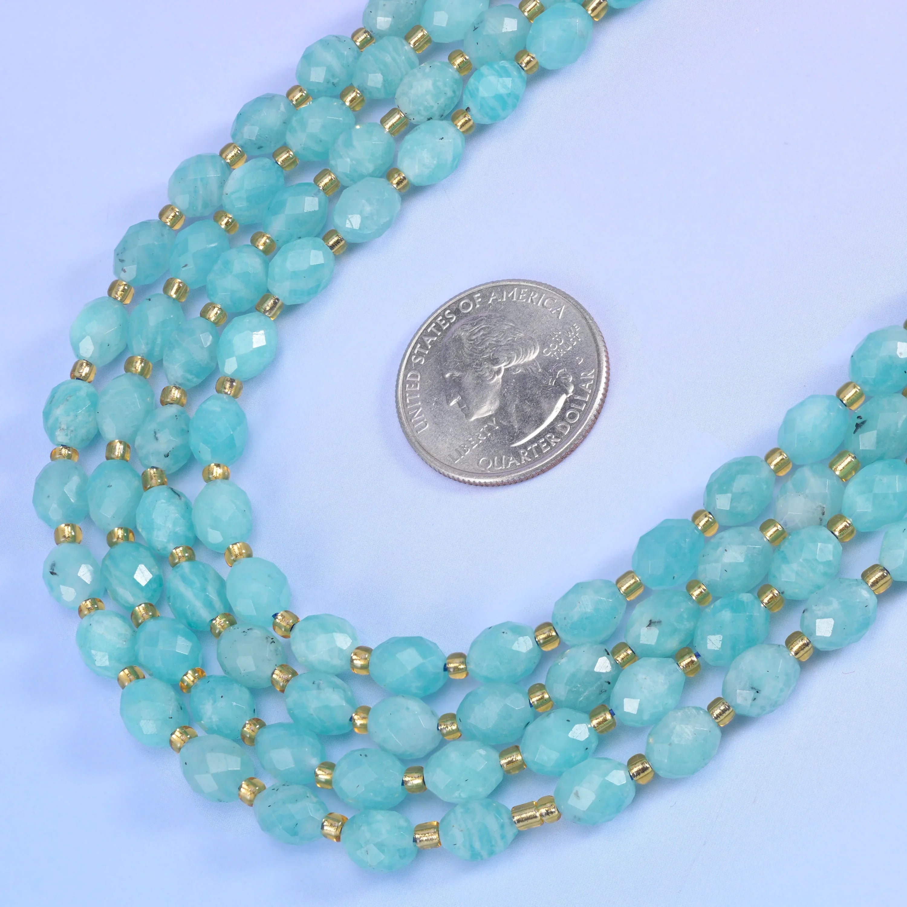 Blue Amazonite Faceted Rice Barrel Beads Size 6x8mm Jewelry Making 15.5 Inch Strand