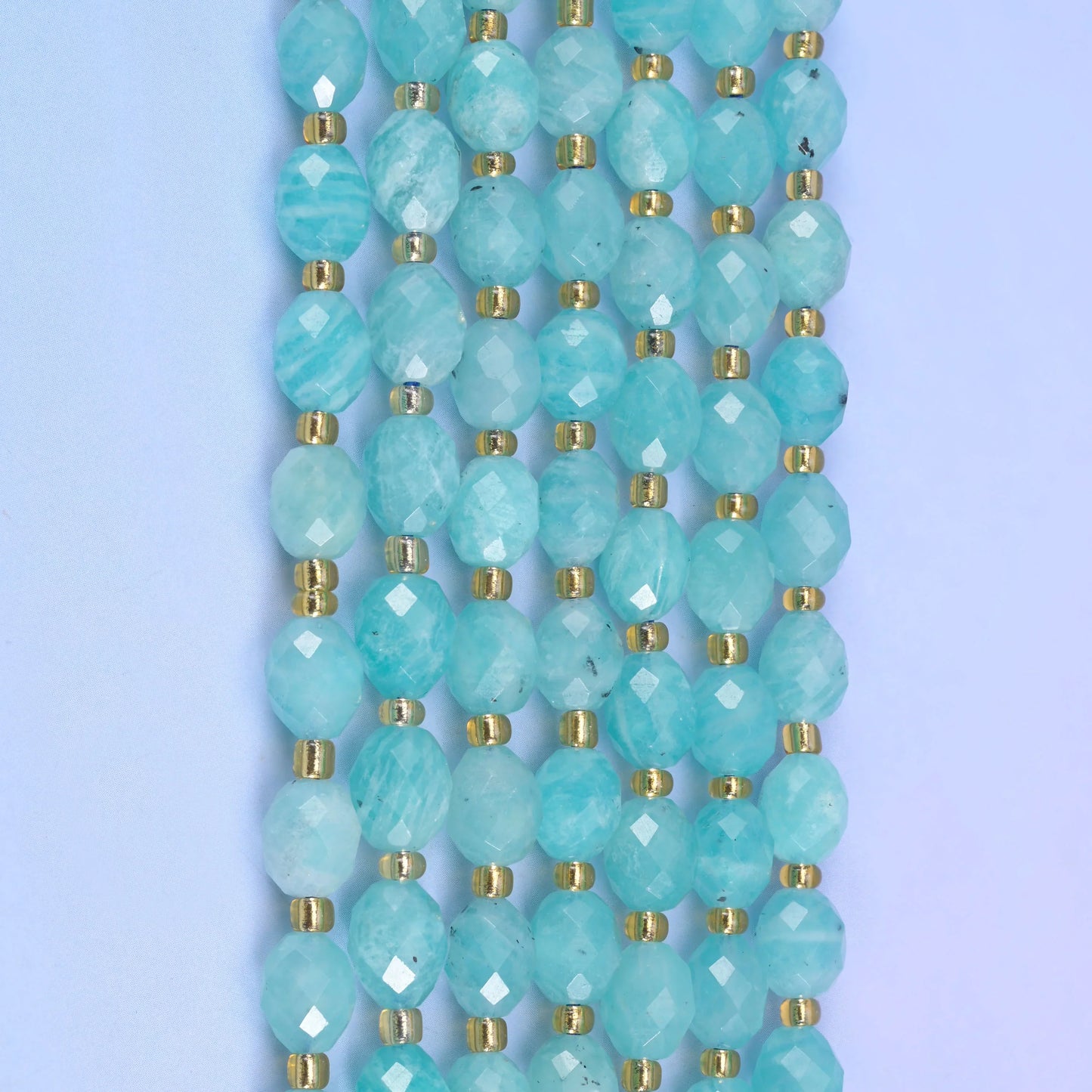 Blue Amazonite Faceted Rice Barrel Beads Size 6x8mm Jewelry Making 15.5 Inch Strand