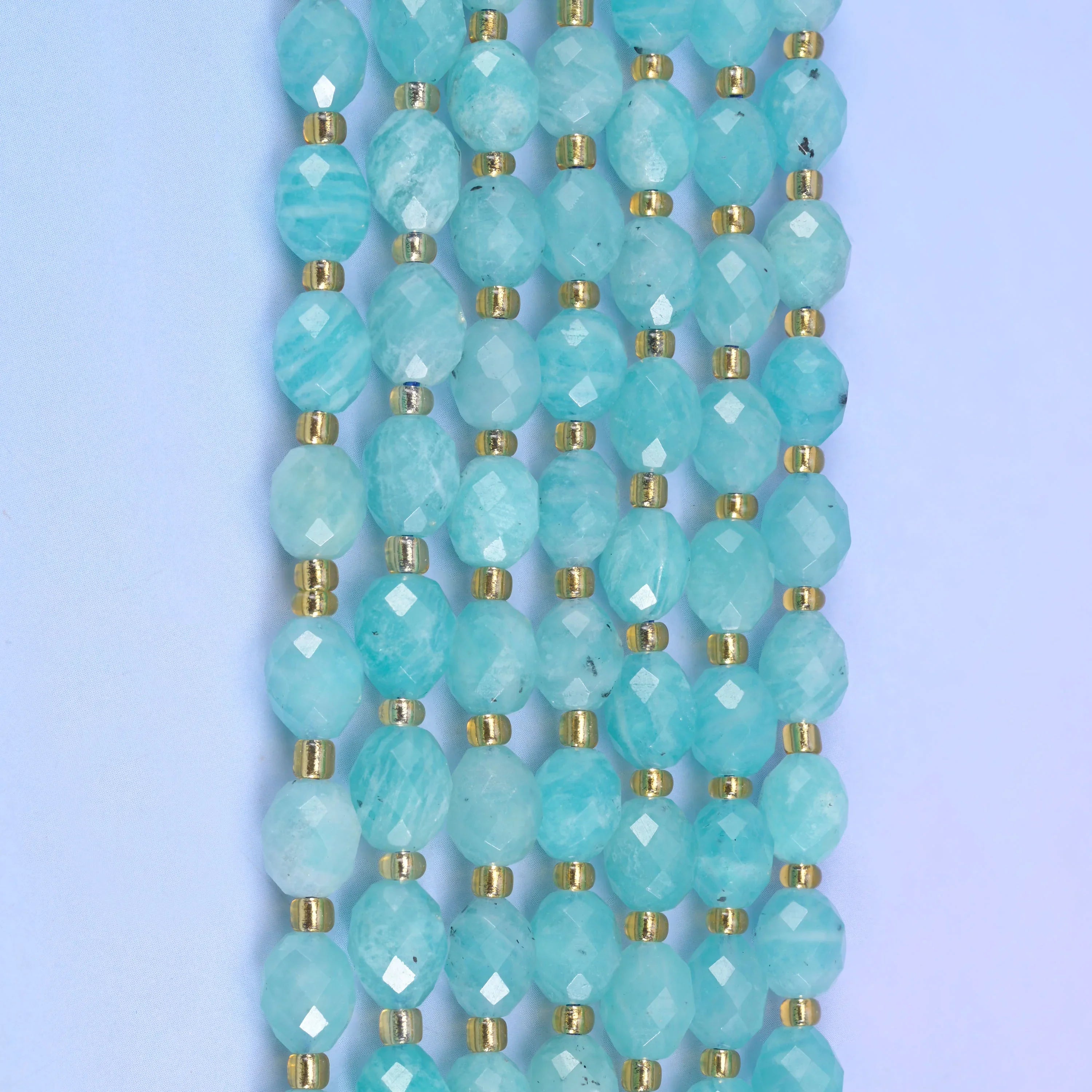Blue Amazonite Faceted Rice Barrel Beads Size 6x8mm Jewelry Making 15.5 Inch Strand