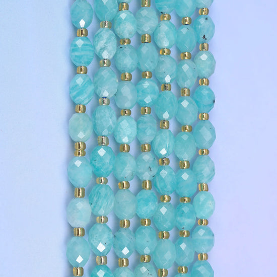 Blue Amazonite Faceted Rice Barrel Beads Size 6x8mm Jewelry Making 15.5 Inch Strand
