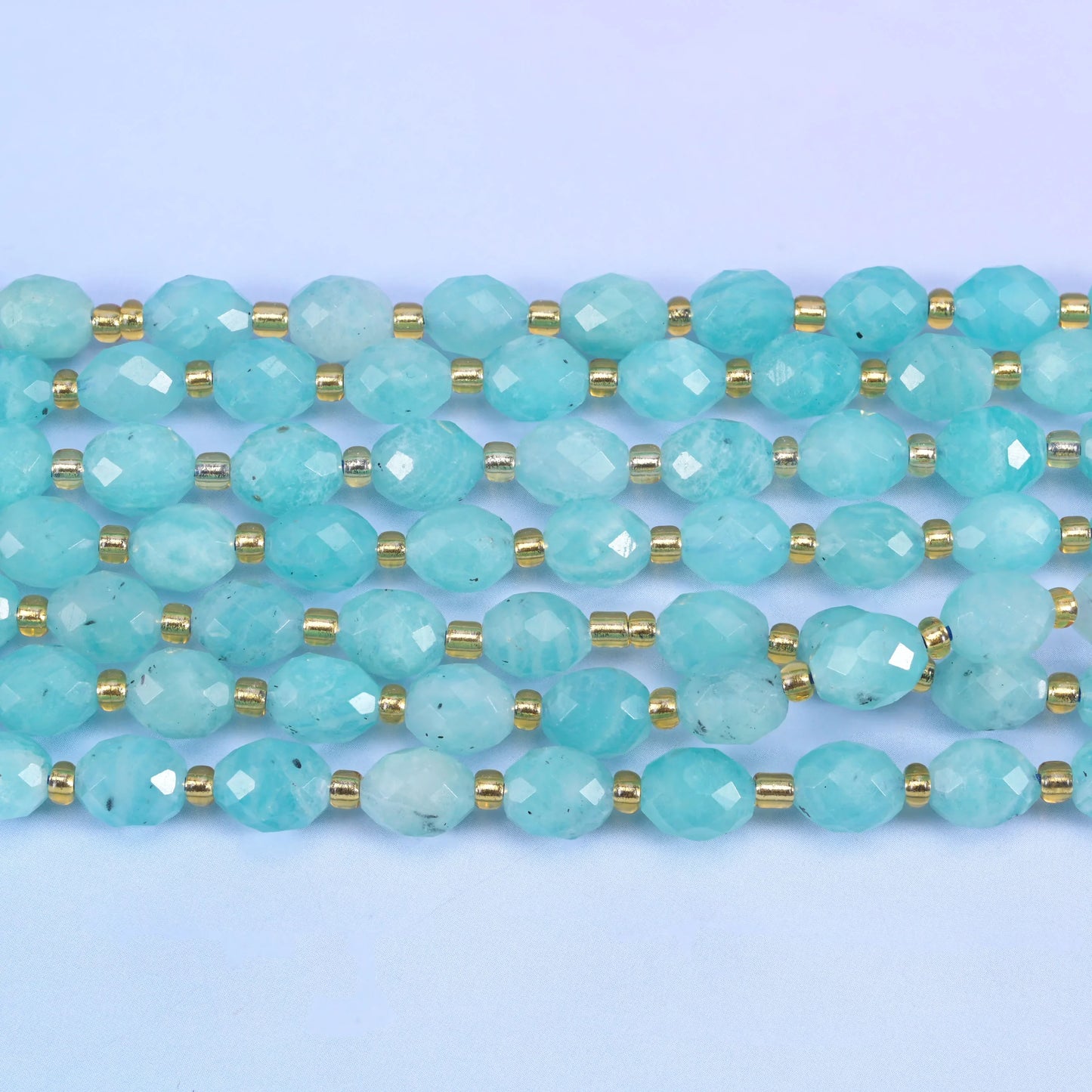 Blue Amazonite Faceted Rice Barrel Beads Size 6x8mm Jewelry Making 15.5 Inch Strand