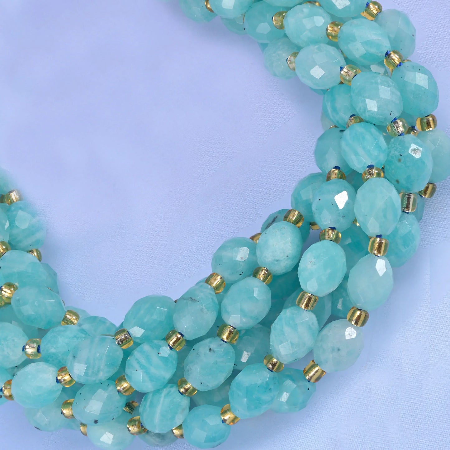 Blue Amazonite Faceted Rice Barrel Beads Size 6x8mm Jewelry Making 15.5 Inch Strand