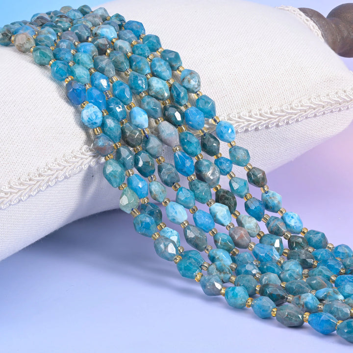 Blue Apatite Faceted Rice Barrel Beads Size 6x8mm Rice Jewelry Making 15.5 Inch Strand