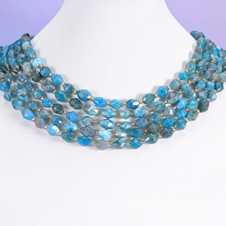 Blue Apatite Faceted Rice Barrel Beads Size 6x8mm Rice Jewelry Making 15.5 Inch Strand