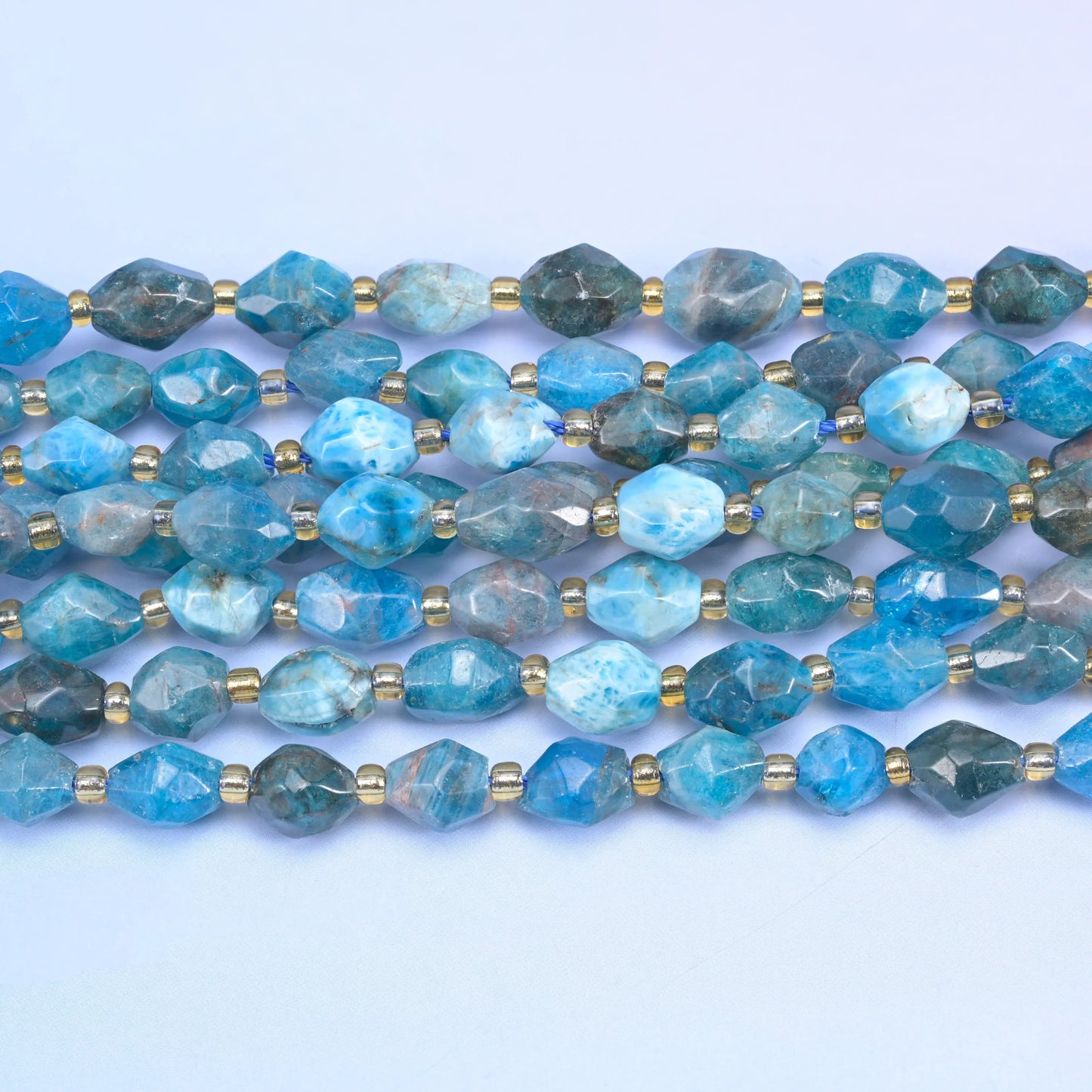 Blue Apatite Faceted Rice Barrel Beads Size 6x8mm Rice Jewelry Making 15.5 Inch Strand