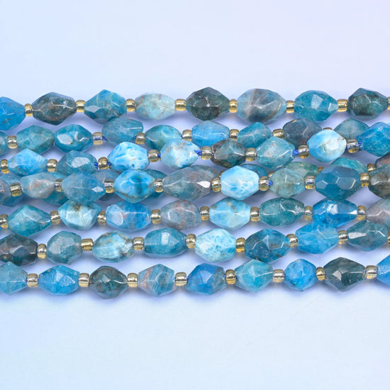 Blue Apatite Faceted Rice Barrel Beads Size 6x8mm Rice Jewelry Making 15.5 Inch Strand
