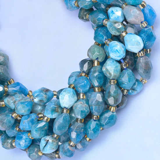 Blue Apatite Faceted Rice Barrel Beads Size 6x8mm Rice Jewelry Making 15.5 Inch Strand