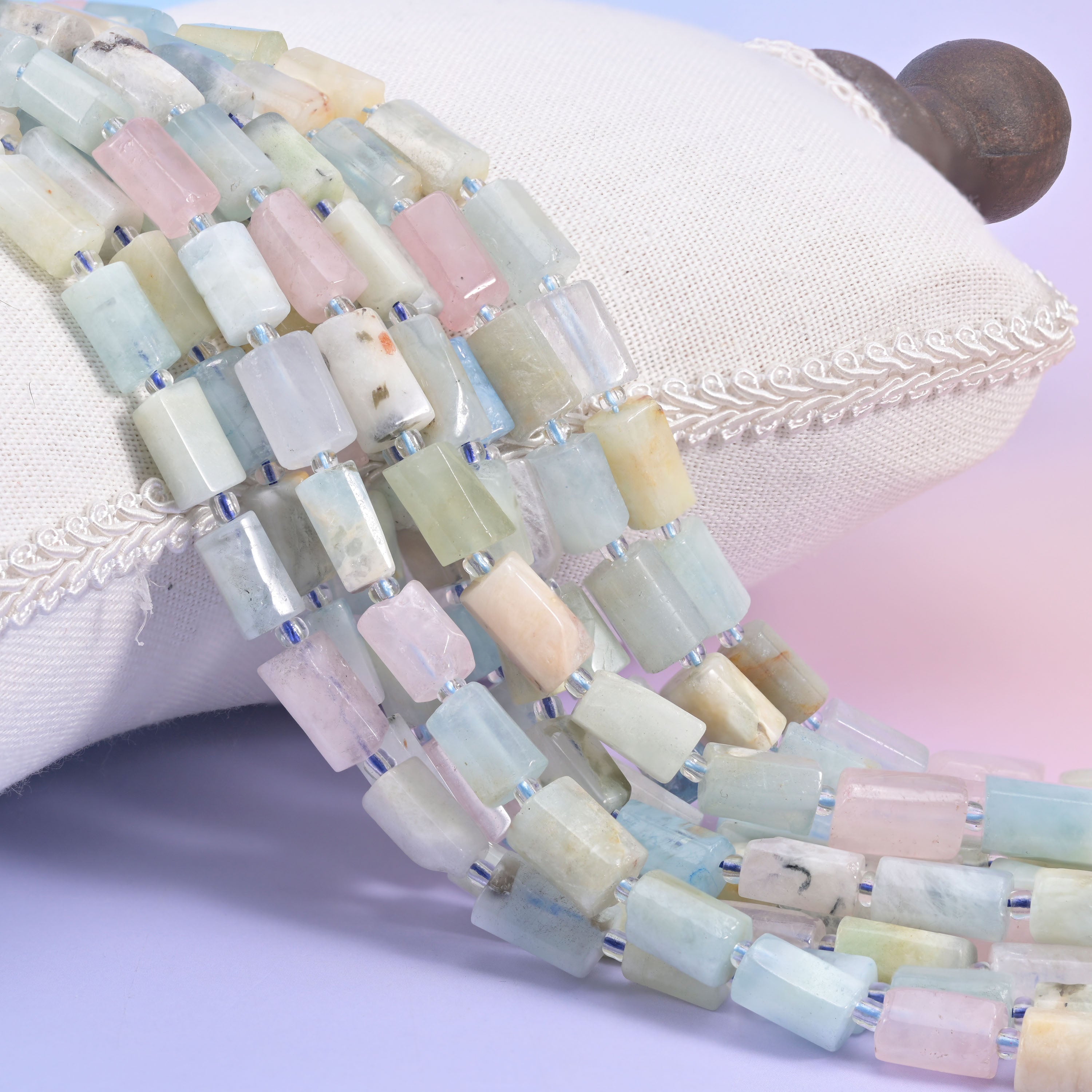 Colorful Morganite Faceted Tube Beads Size 12x8mm Jewelry Making 15.5 Inch Strand