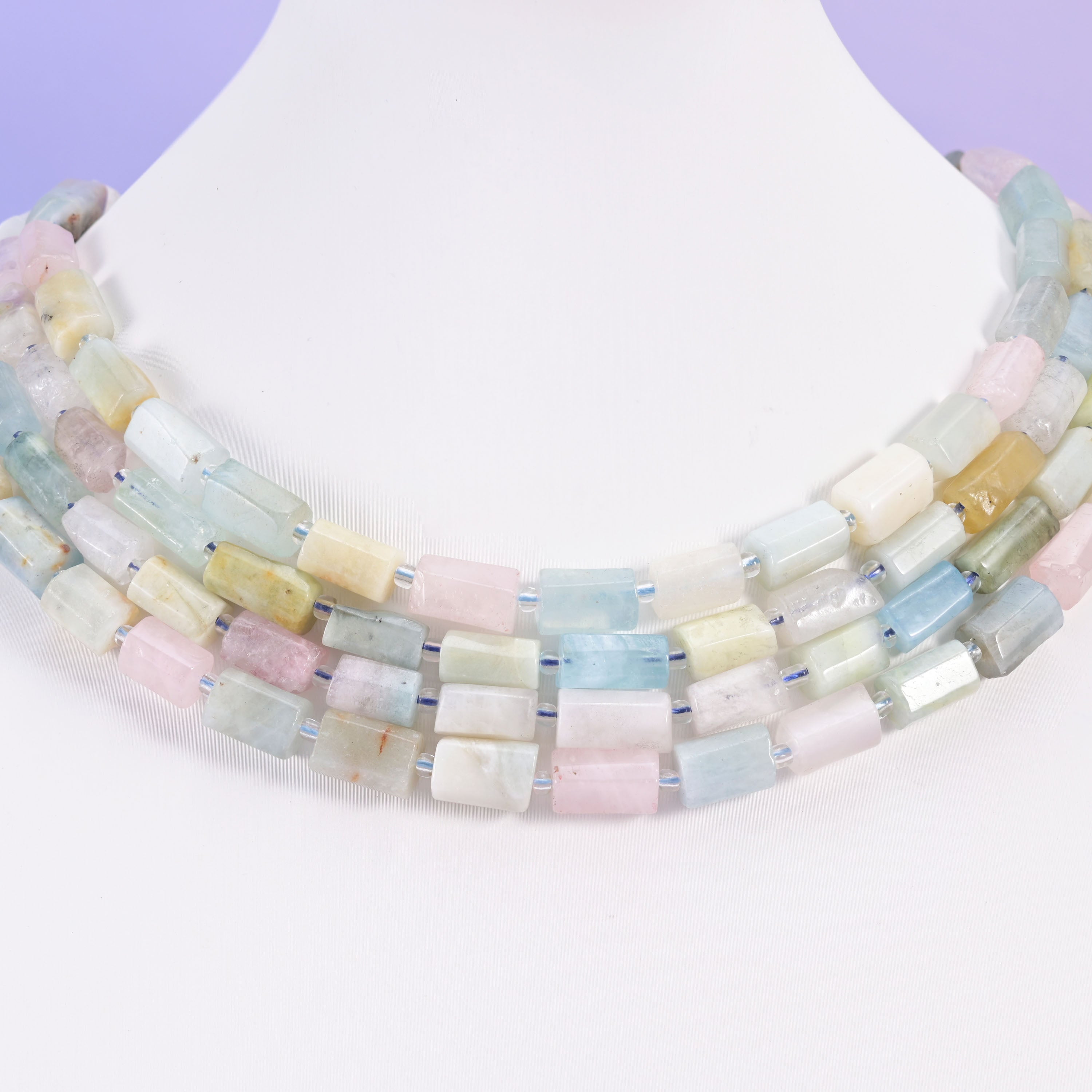 Colorful Morganite Faceted Tube Beads Size 12x8mm Jewelry Making 15.5 Inch Strand