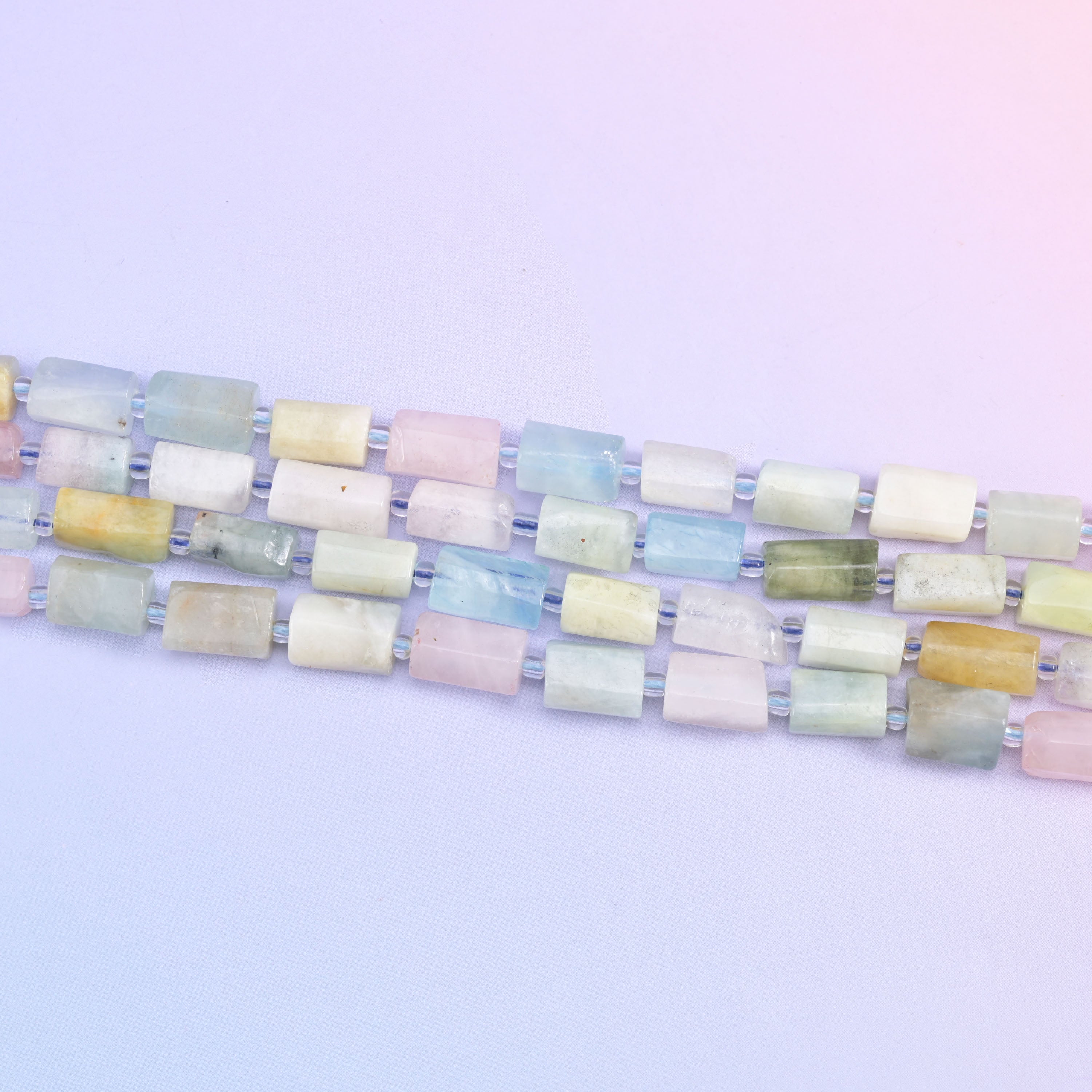Colorful Morganite Faceted Tube Beads Size 12x8mm Jewelry Making 15.5 Inch Strand