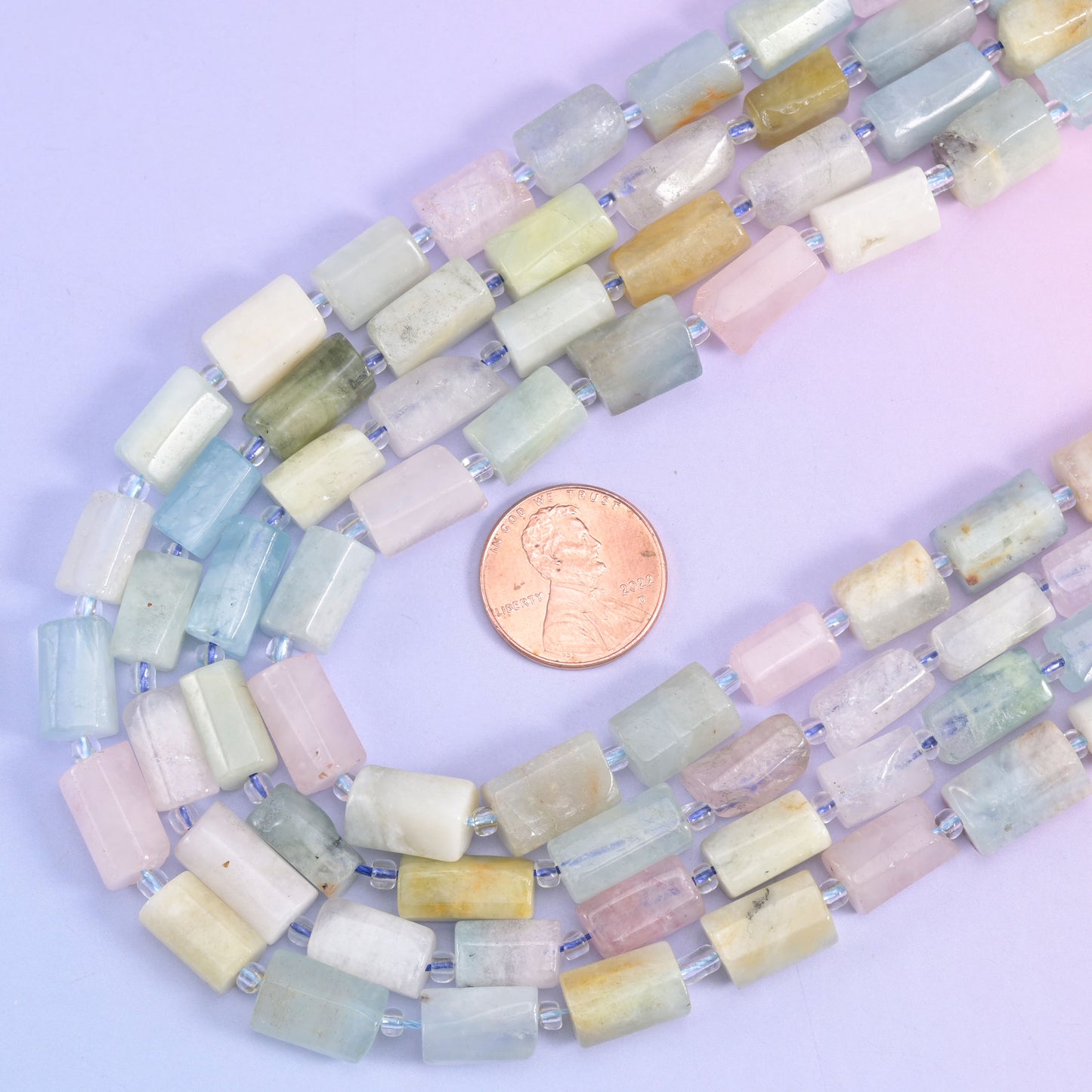 Colorful Morganite Faceted Tube Beads Size 12x8mm Jewelry Making 15.5 Inch Strand