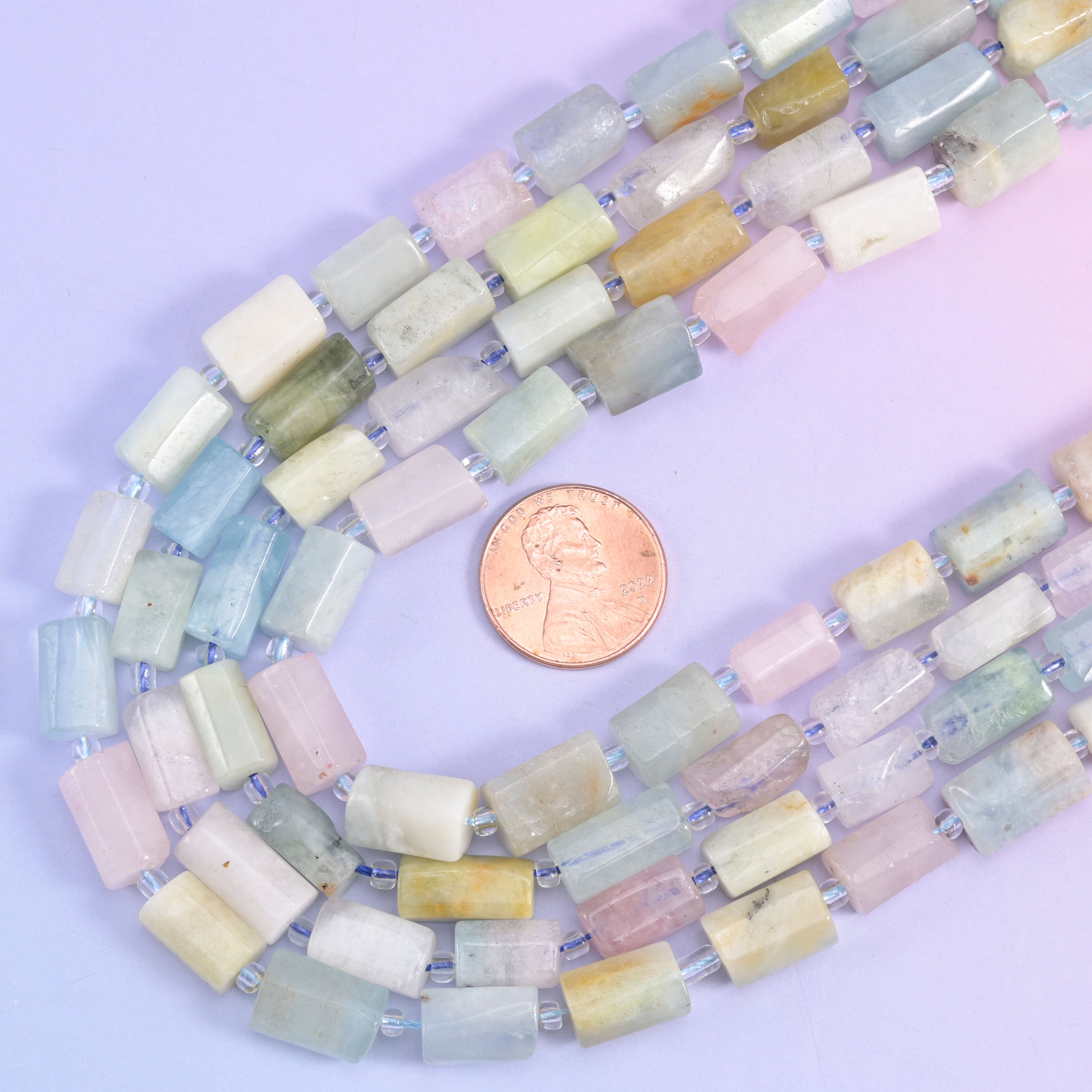 Colorful Morganite Faceted Tube Beads Size 12x8mm Jewelry Making 15.5 Inch Strand