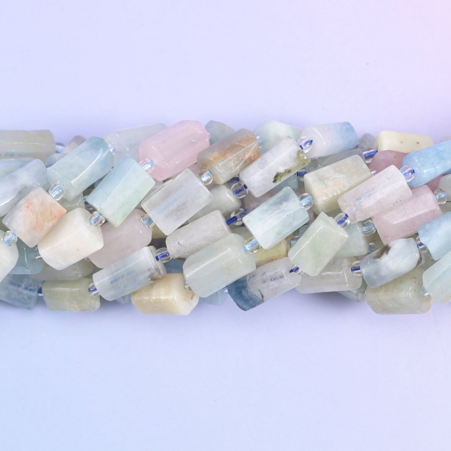 Colorful Morganite Faceted Tube Beads Size 12x8mm Jewelry Making 15.5 Inch Strand