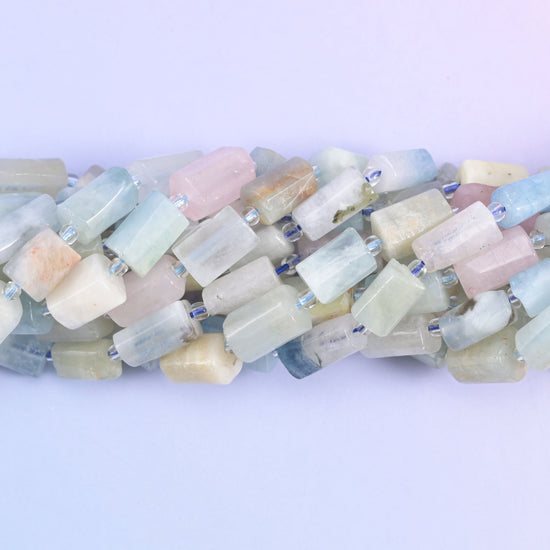 Colorful Morganite Faceted Tube Beads Size 12x8mm Jewelry Making 15.5 Inch Strand
