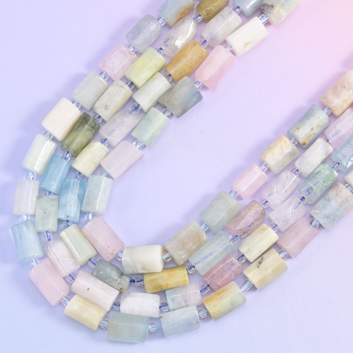 Colorful Morganite Faceted Tube Beads Size 12x8mm Jewelry Making 15.5 Inch Strand
