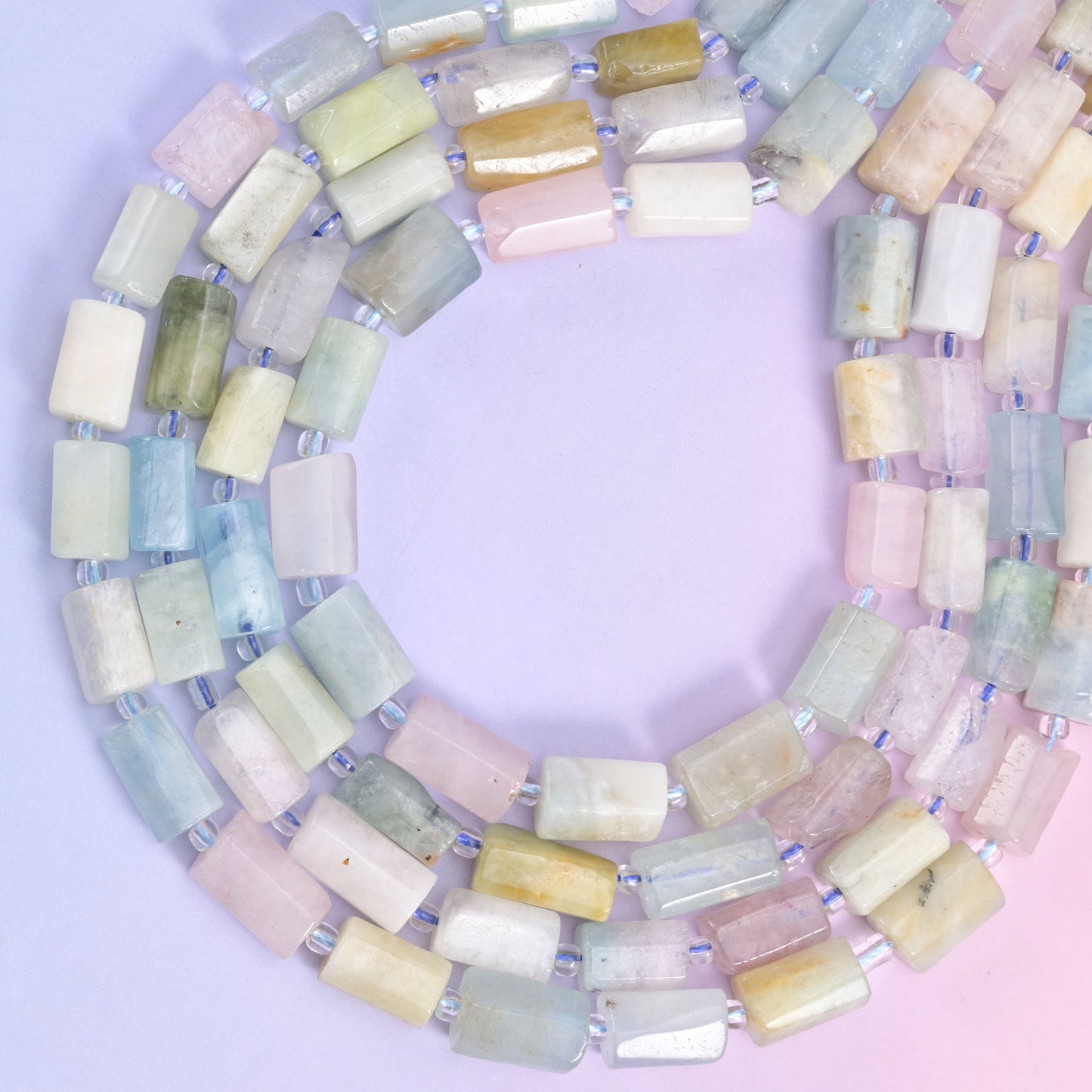 Colorful Morganite Faceted Tube Beads Size 12x8mm Jewelry Making 15.5 Inch Strand