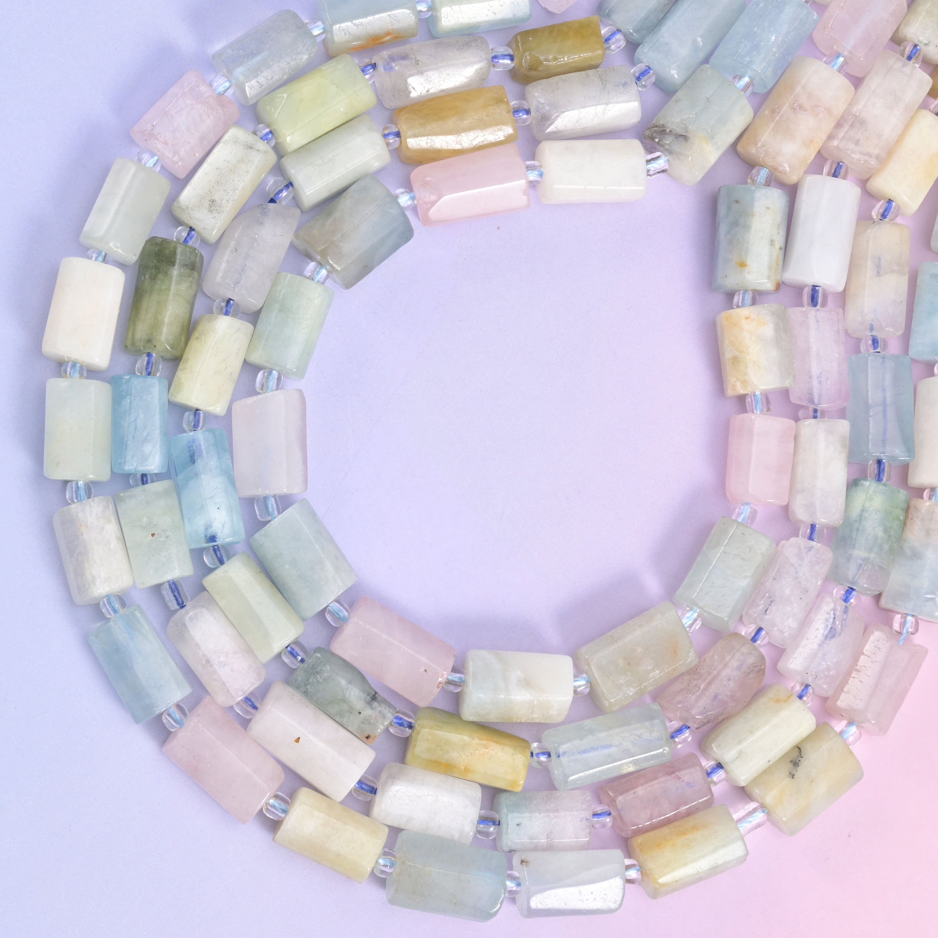 Colorful Morganite Faceted Tube Beads Size 12x8mm Jewelry Making 15.5 Inch Strand
